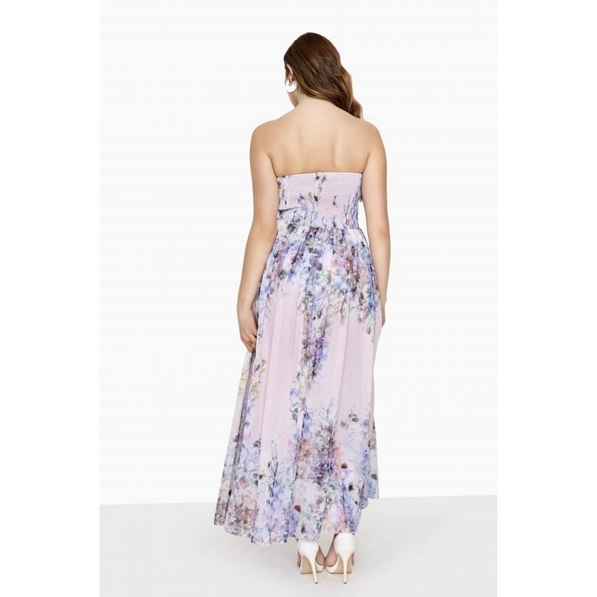 Pink Floral - Side - Little Mistress Curvy Womens-Ladies Spring Floral Bandeau Maxi Dress
