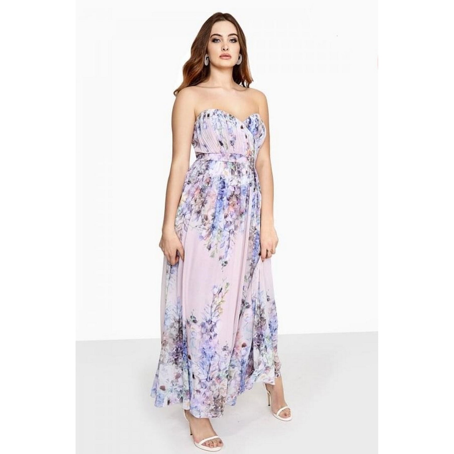 Pink Floral - Lifestyle - Little Mistress Curvy Womens-Ladies Spring Floral Bandeau Maxi Dress
