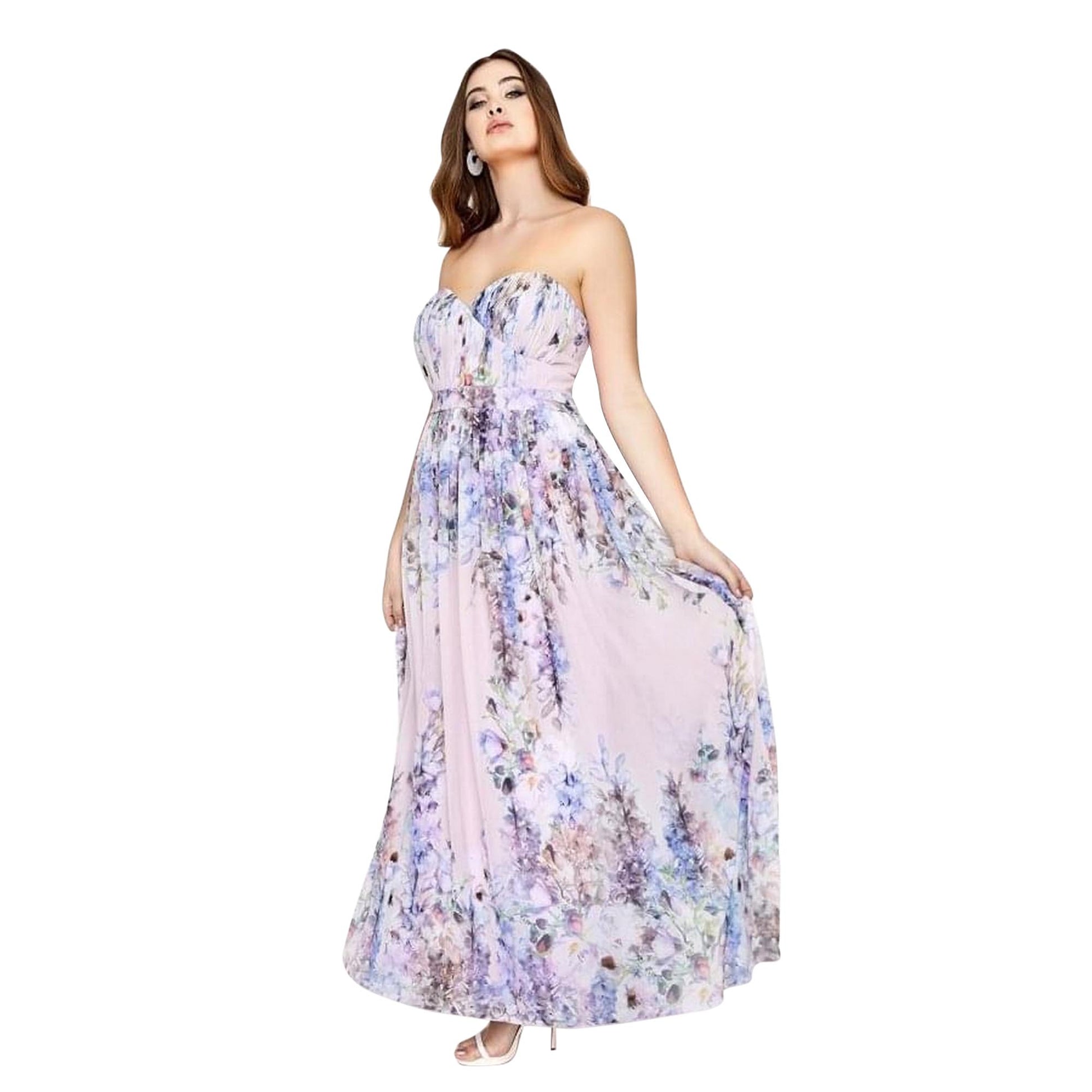 Pink Floral - Front - Little Mistress Curvy Womens-Ladies Spring Floral Bandeau Maxi Dress