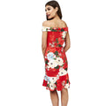 Red - Lifestyle - Girls On Film Womens-Ladies Bardot Fluted Midi Dress