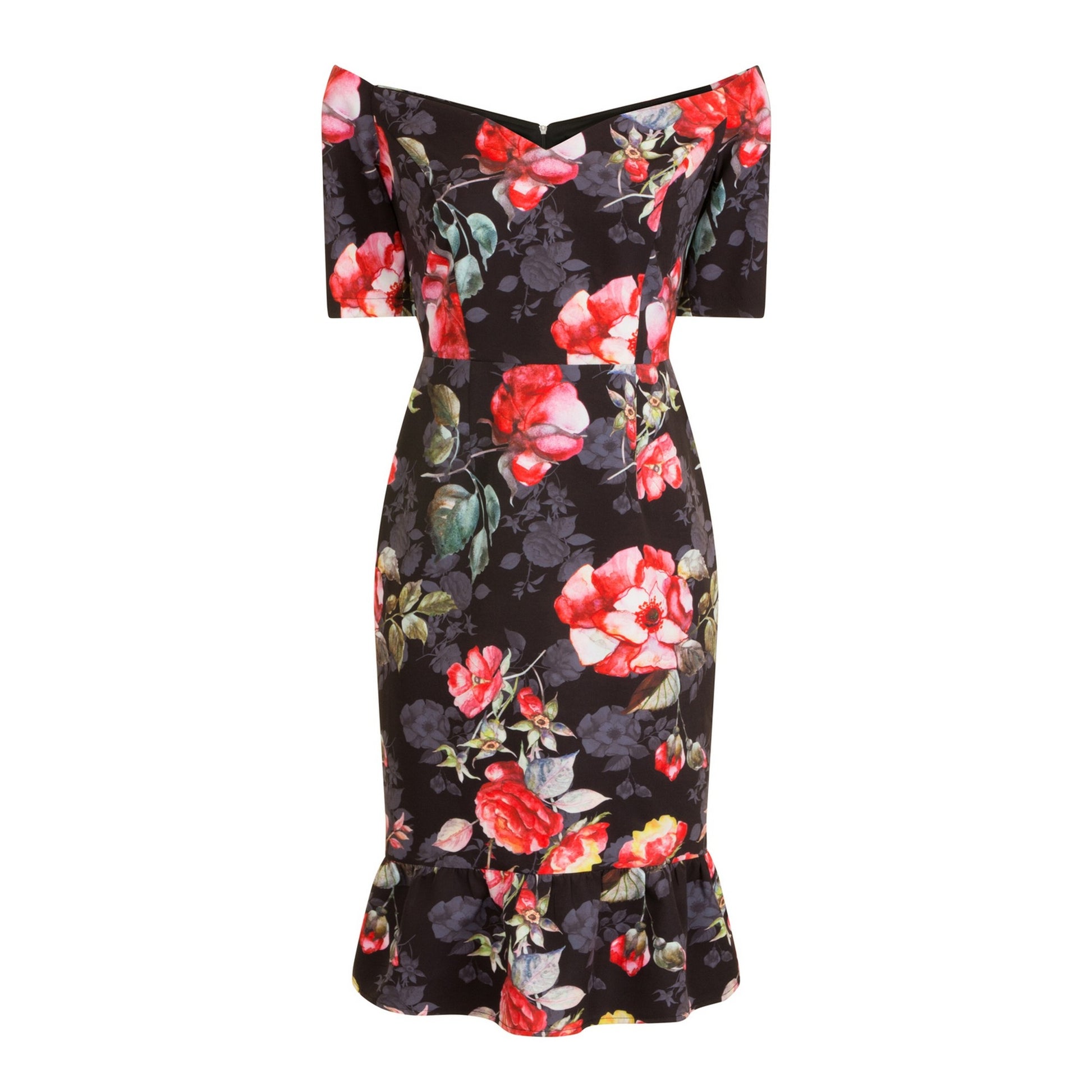 princess polly baby blue dress Chocolate Brown One Shoulder Rose Print Midi Dress main image 0