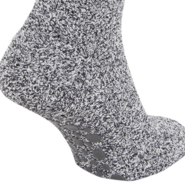Grey - Side - FLOSO Mens Warm Slipper Socks With Rubber Non Slip Grip