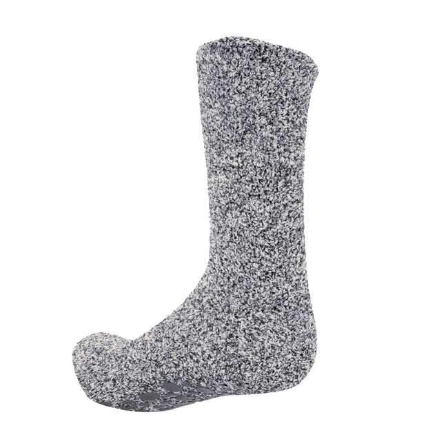 Grey - Front - FLOSO Mens Warm Slipper Socks With Rubber Non Slip Grip