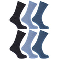 Shades of Blue - Front - FLOSO Mens Ribbed Non Elastic Top 100% Cotton Socks (Pack Of 6)