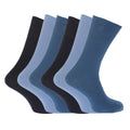 Shades of Blue - Back - FLOSO Mens Ribbed Non Elastic Top 100% Cotton Socks (Pack Of 6)