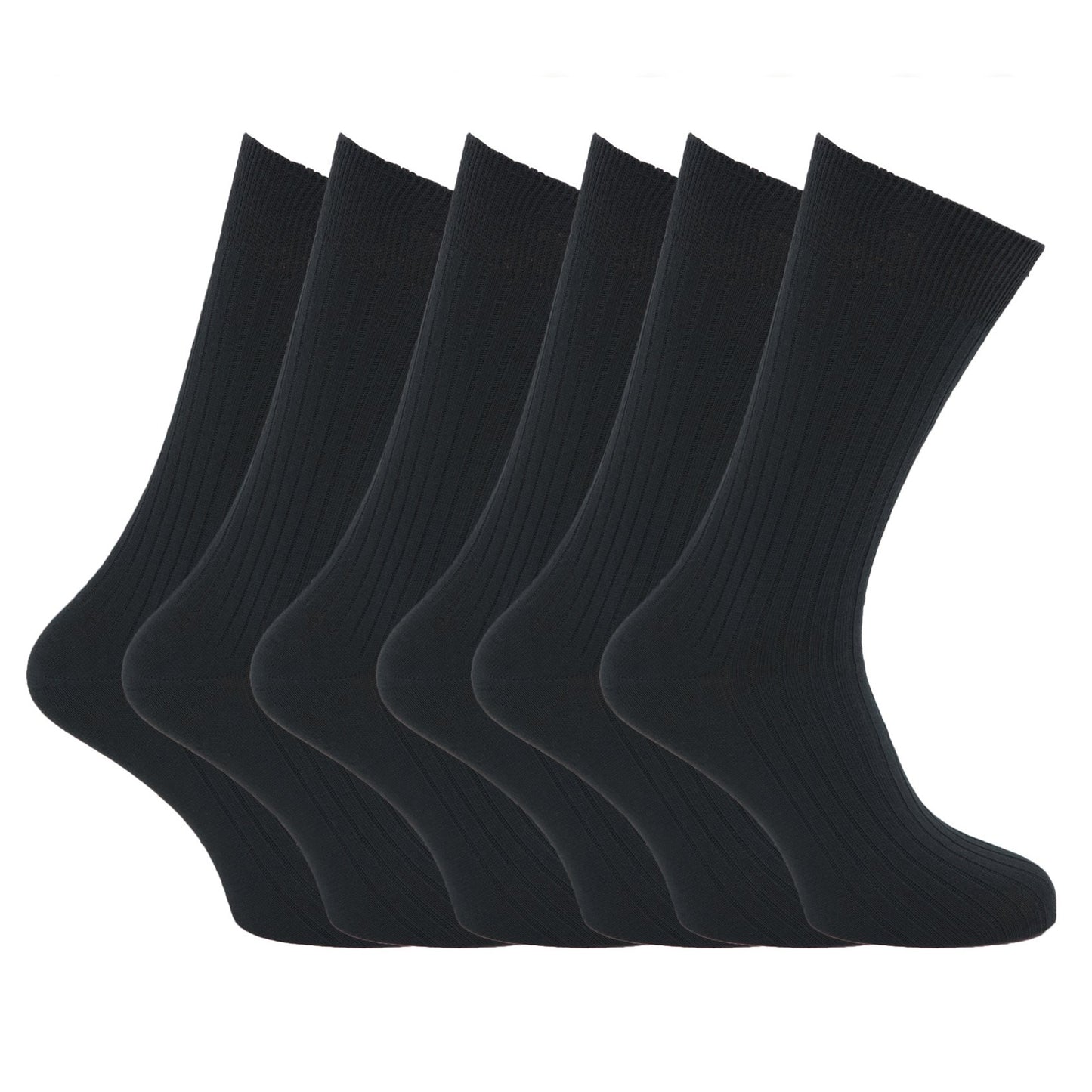 Black - Front - Mens XL Ribbed 100% Cotton Socks Sizes 11 To 14 (Pack Of 6)