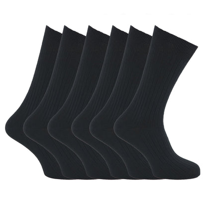 Black - Front - Mens XL Ribbed 100% Cotton Socks Sizes 11 To 14 (Pack Of 6)