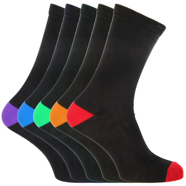 Black - Front - FLOSO Mens Black Cotton Rich Heel And Toe Socks (Pack Of 5)
