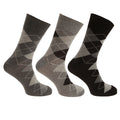 Grey-Black - Front - Pierre Roche Mens Argyle Patterned Socks (Pack Of 3)
