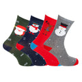 Red-Green-Navy-Grey - Front - Mens Christmas Design Novelty Socks (4 Pairs)