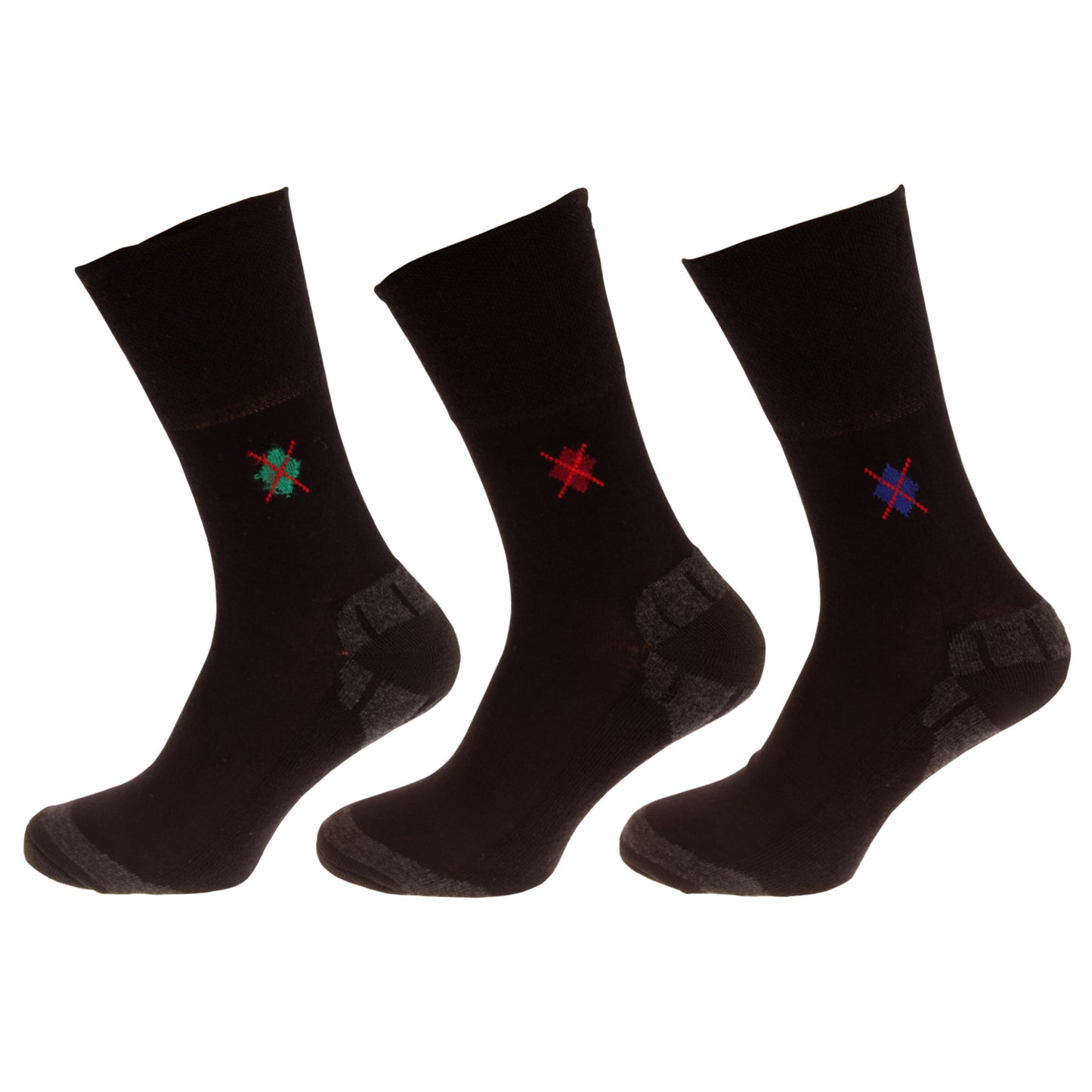 Black-Charcoal - Front - Universal Textiles Mens Non Elastic Socks With Bamboo Cushion (Pack Of 3 Pairs)