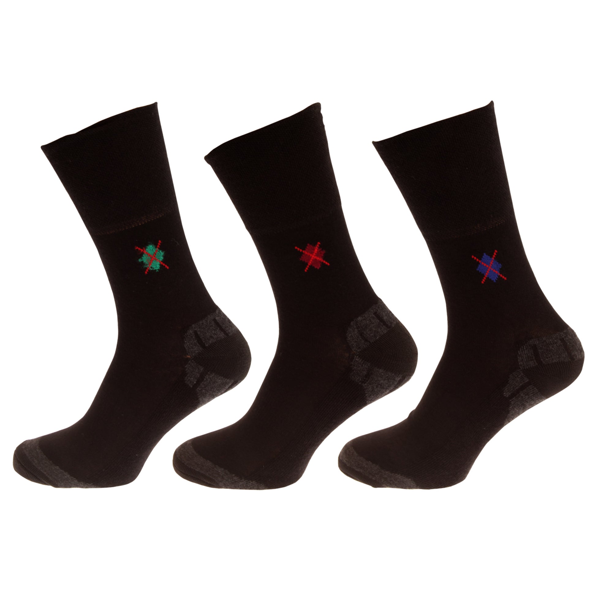 Black-Charcoal - Front - Universal Textiles Mens Non Elastic Socks With Bamboo Cushion (Pack Of 3 Pairs)