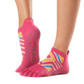 Pink-White-Yellow - Front - Toesox Womens-Ladies Bon Voyage Toe Socks