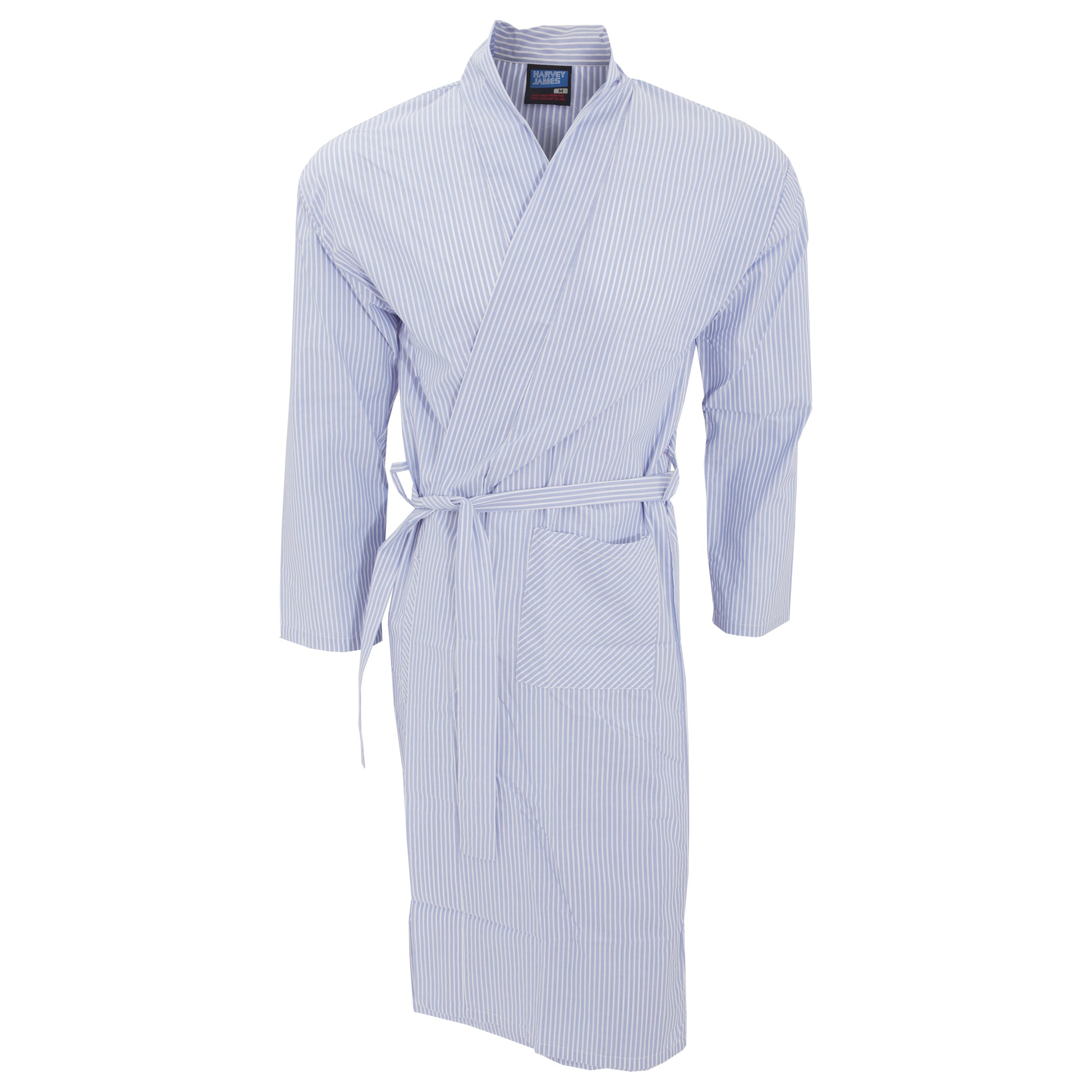 Light Blue Stripe - Front - Mens Lightweight Patterned Kimono Robe