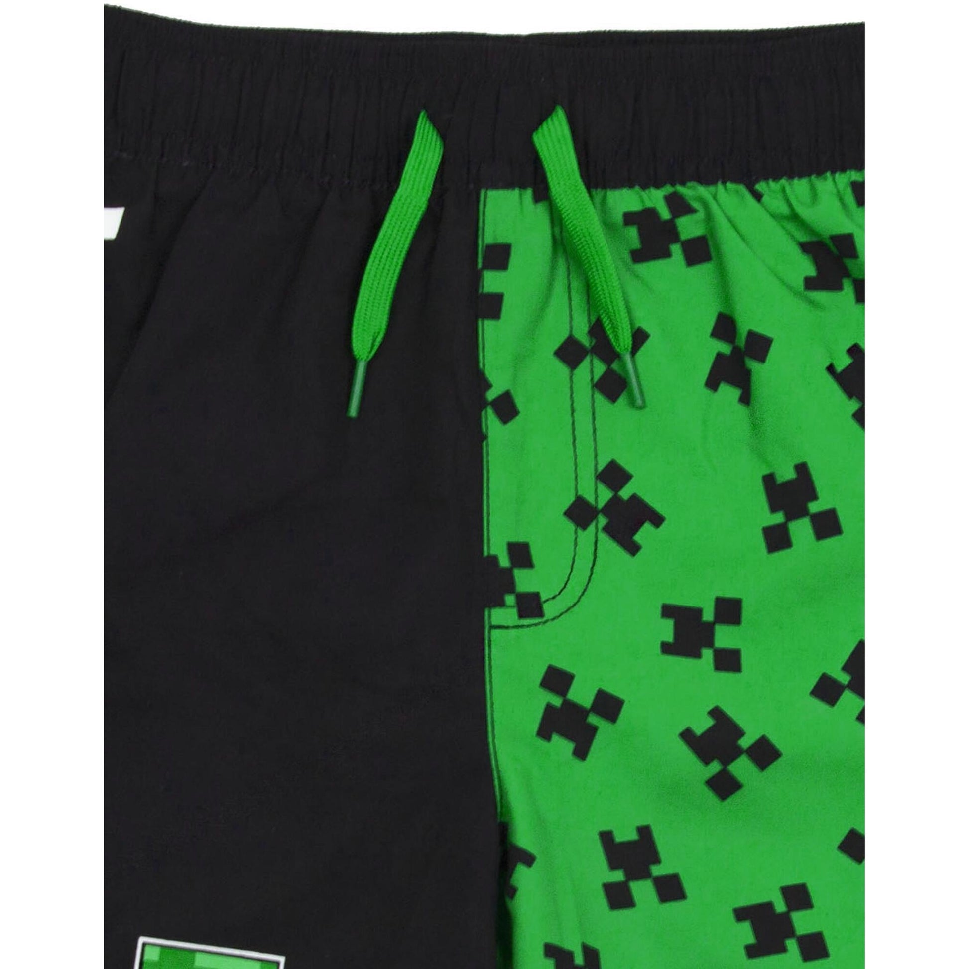 Green-Black - Side - Minecraft Boys Creeper Swim Shorts