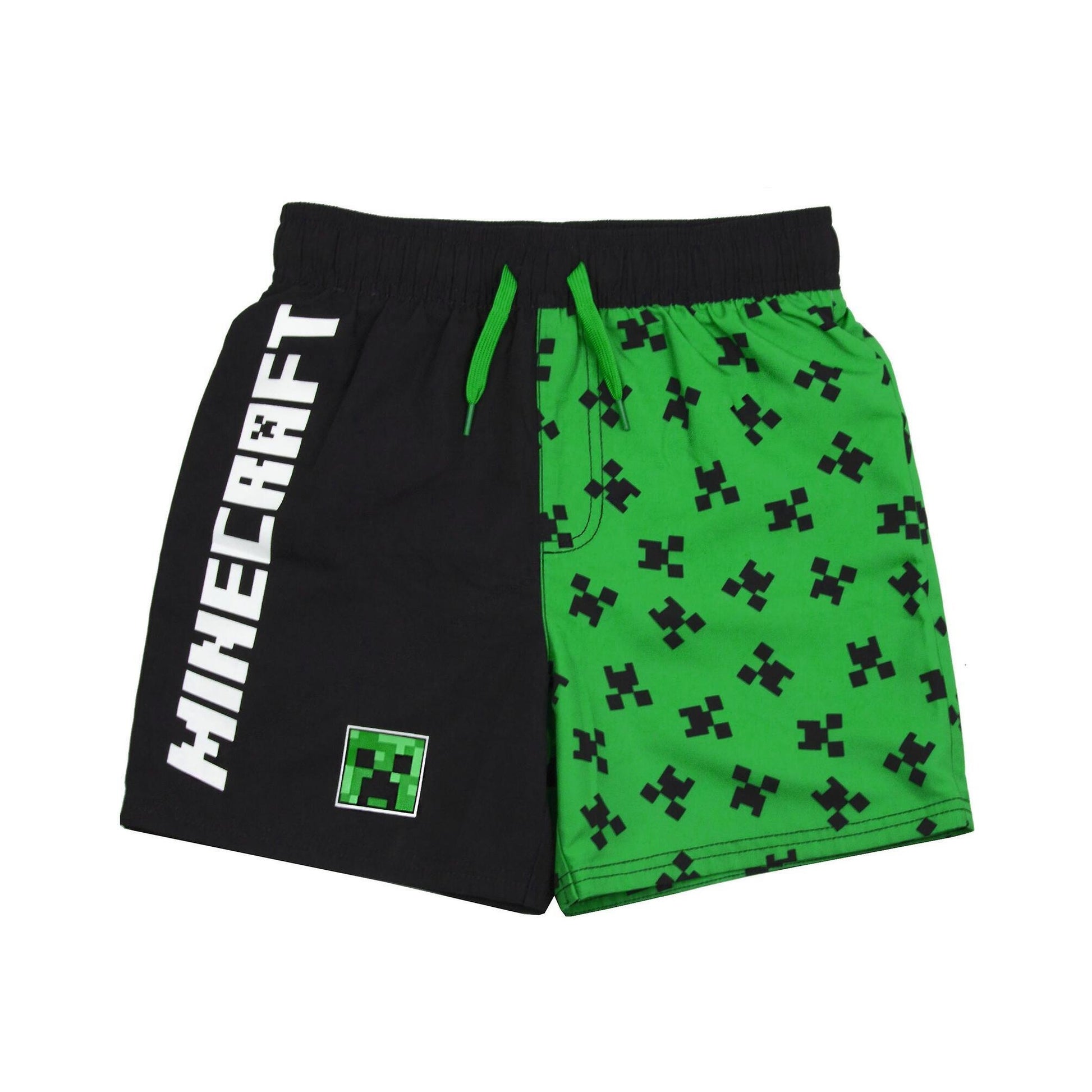 Green-Black - Front - Minecraft Boys Creeper Swim Shorts