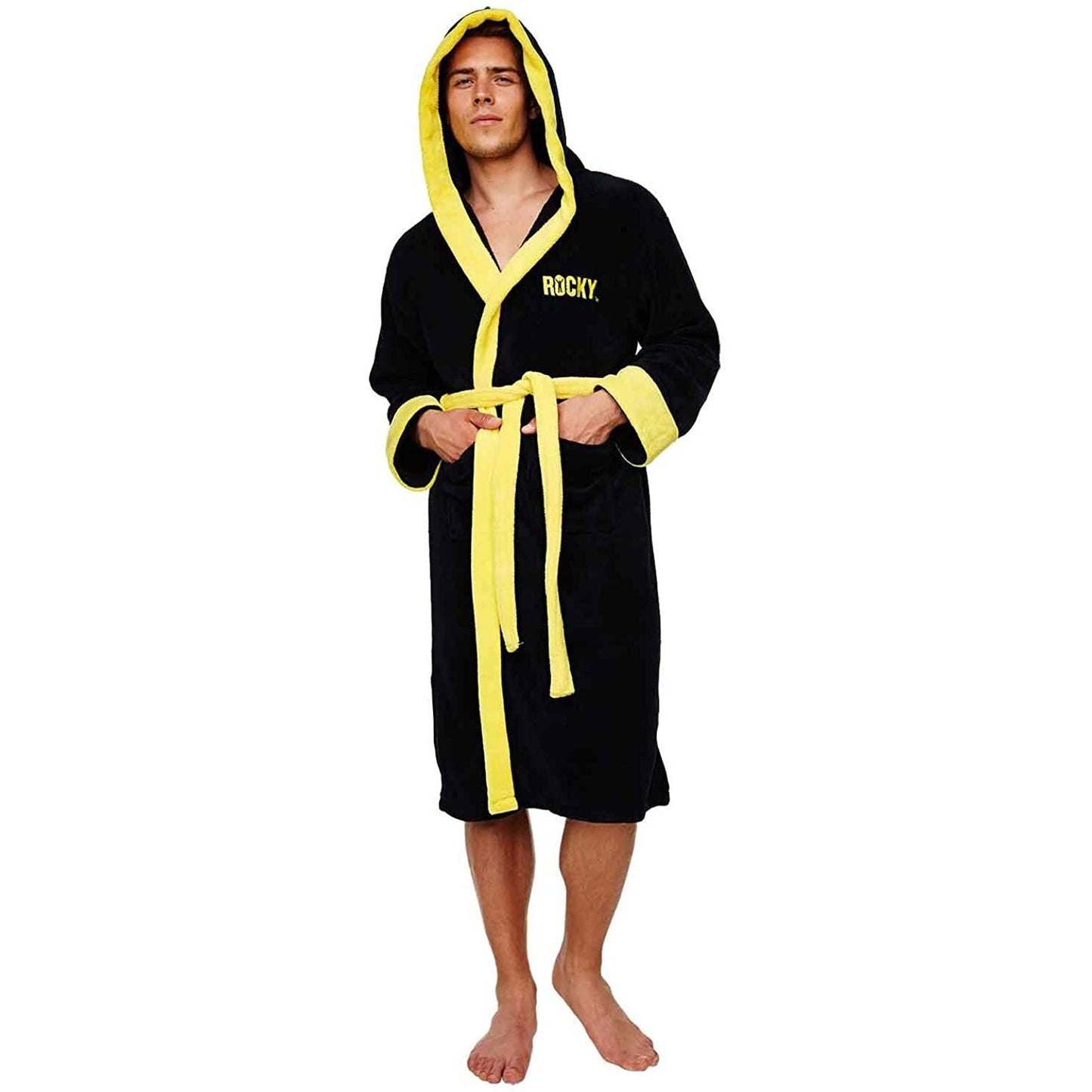 Black-Yellow - Back - Rocky Mens Balboa Robe
