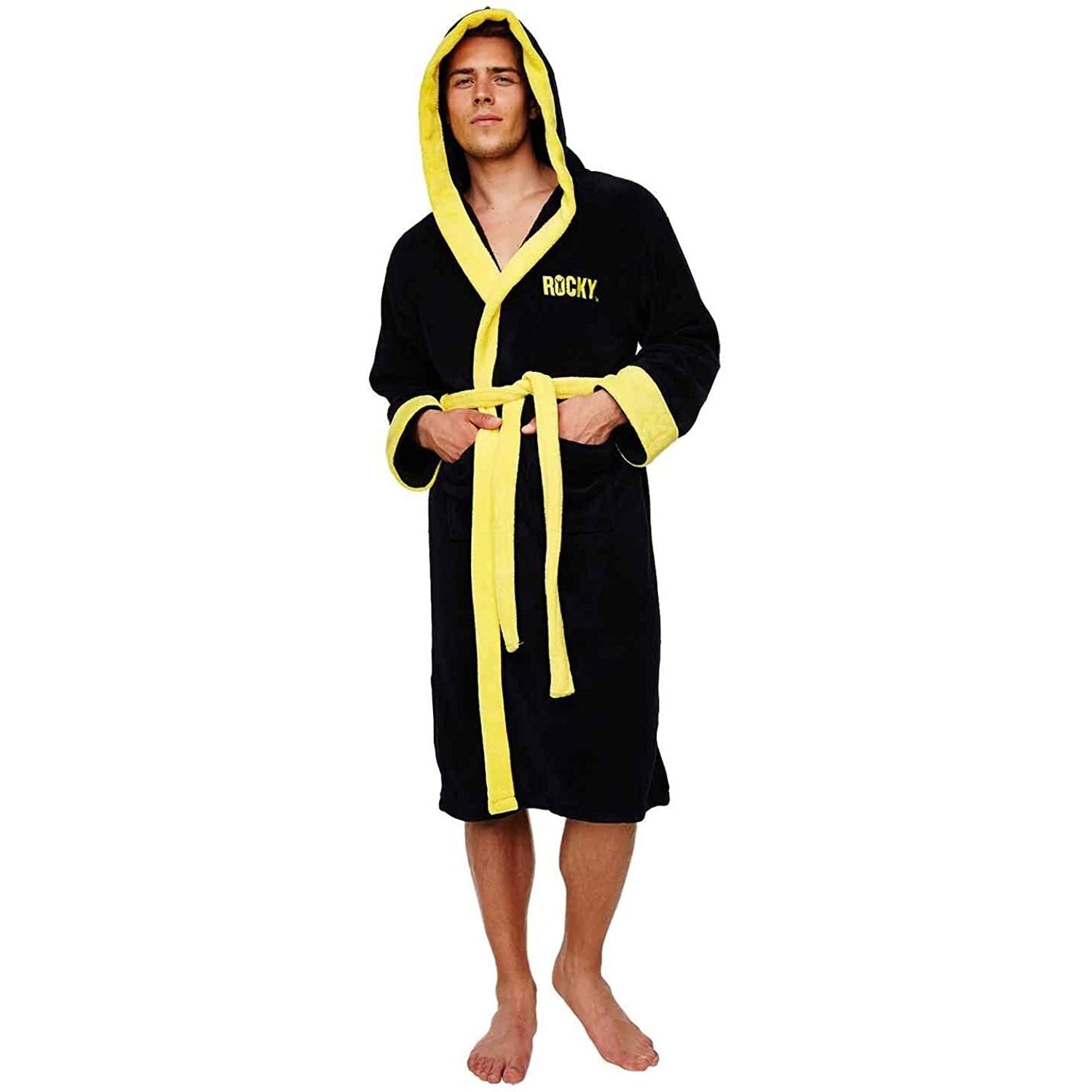 Black-Yellow - Back - Rocky Mens Balboa Robe