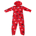 Red - Front - Childrens Boys Skull And Cross Bones Hooded All In One Onesie