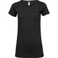Black - Front - Tee Jays Womens-Ladies Fashion Stretch Long Length T-Shirt