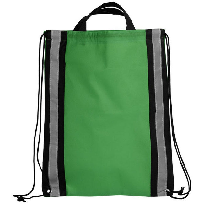 Green - Front - Bullet Reflective Non Woven Drawstring Backpack