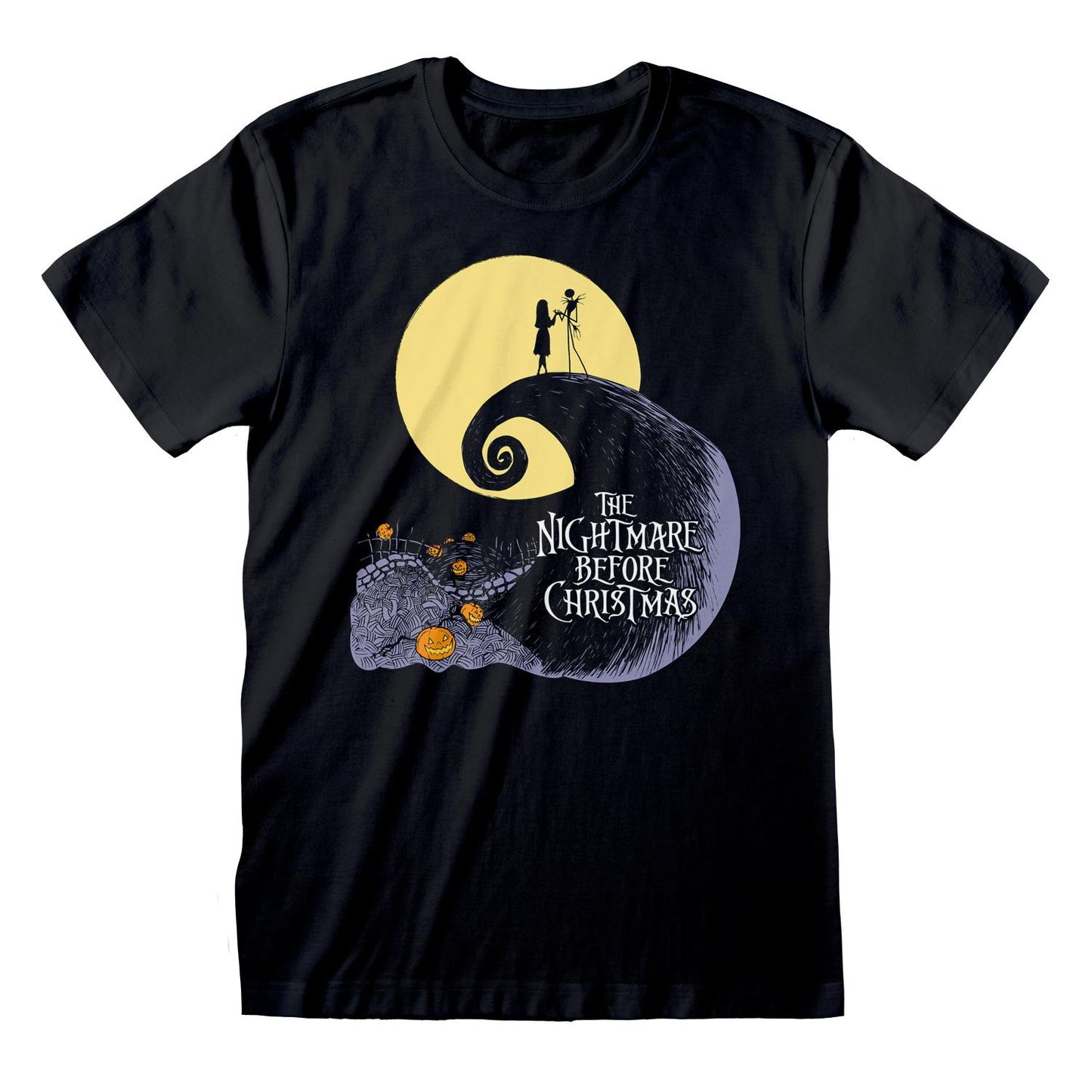 Black-Yellow - Front - Nightmare Before Christmas Womens-Ladies Jack and Sally Silhouette Boyfriend T-Shirt