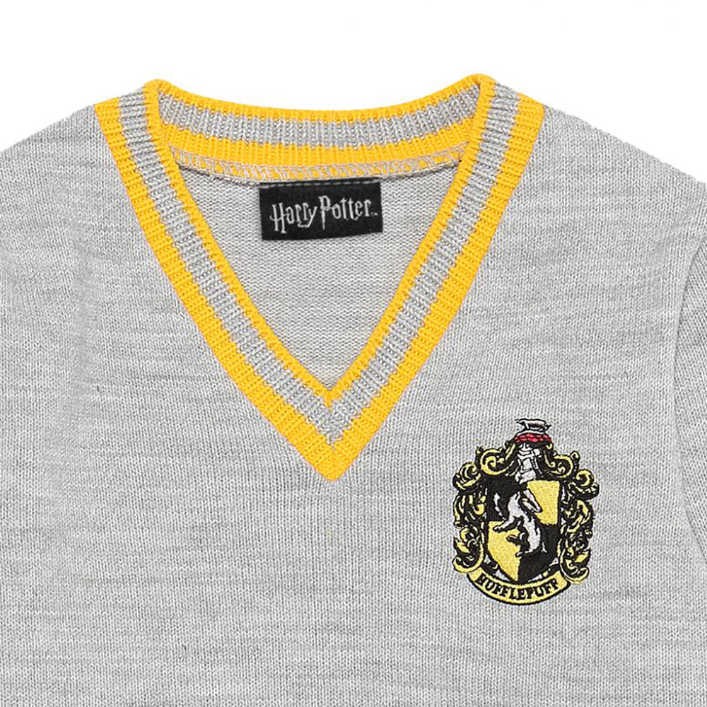Grey - Side - Harry Potter Boys Hufflepuff House Knitted Jumper