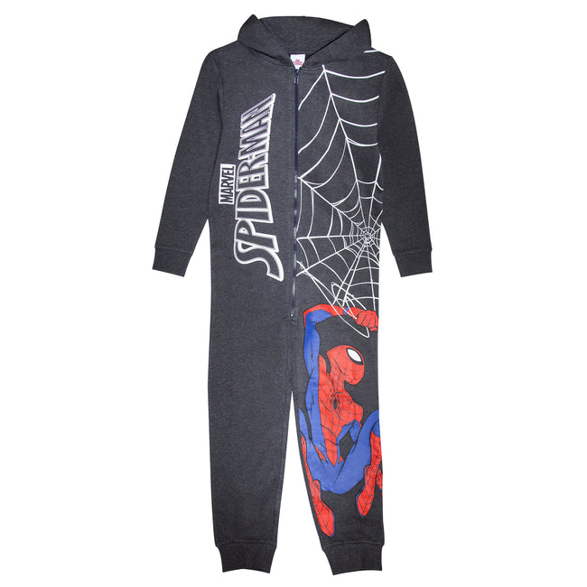 Charcoal Heather - Front - Spider-Man Boys Web Shooting Jumpsuit