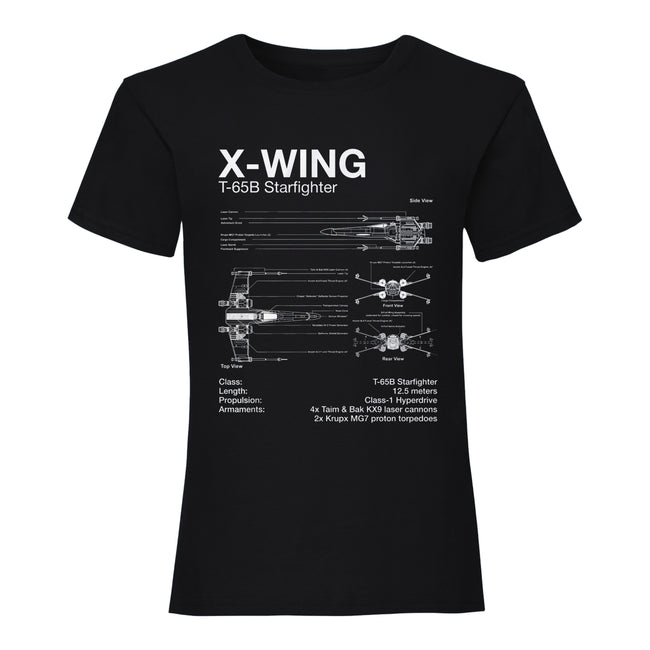 Black - Front - Star Wars Womens-Ladies Diagram X-Wing Boyfriend T-Shirt