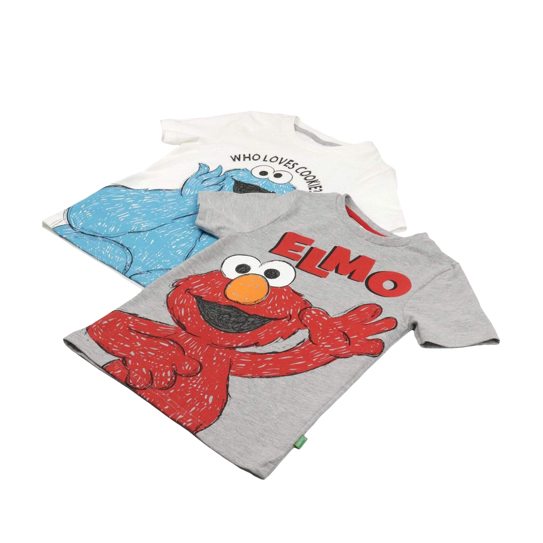 Heather Grey-White - Side - Sesame Street Girls Cookie Monster And Elmo T-Shirt (Pack of 2)