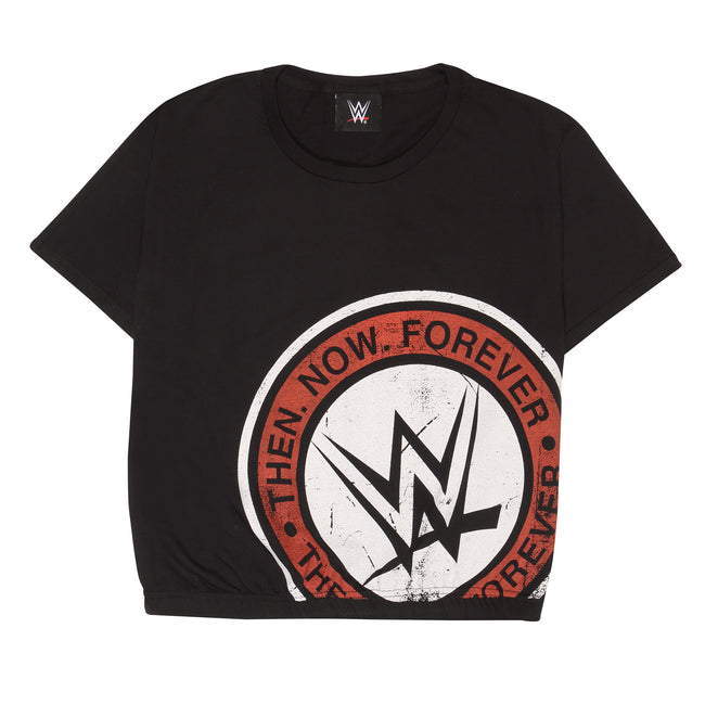 Black - Front - WWE Womens-Ladies Then Now Forever Logo Crop T-Shirt