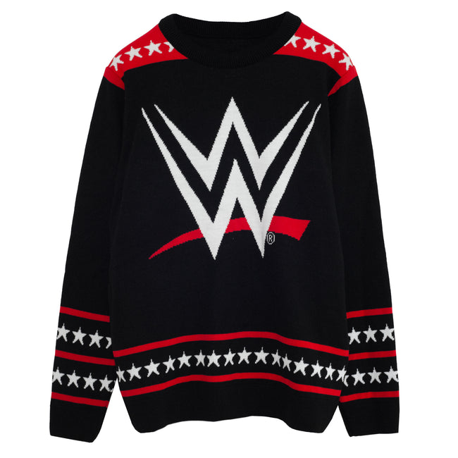 Black - Front - WWE Mens Logo Knitted Jumper