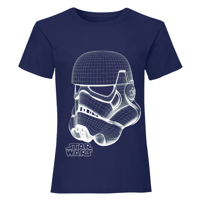 Navy - Front - Star Wars Girls Stormtrooper Wireframe T-Shirt