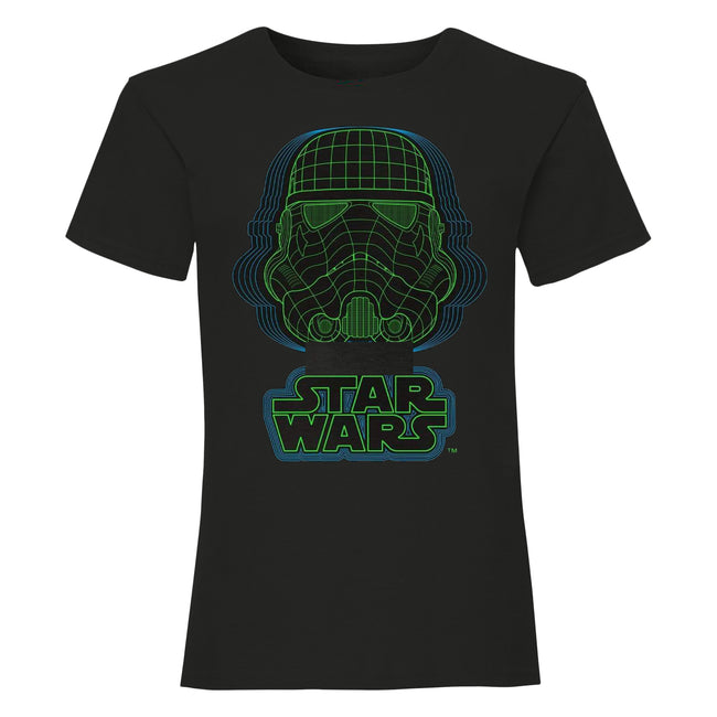 Black - Front - Star Wars Girls Wireframe Stormtrooper Helmet T-Shirt
