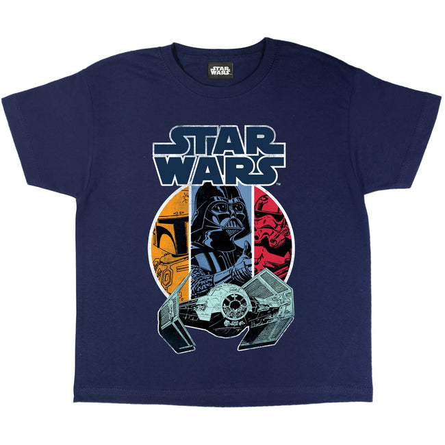 Navy - Side - Star Wars Boys Vader and Boba Fett T-Shirt