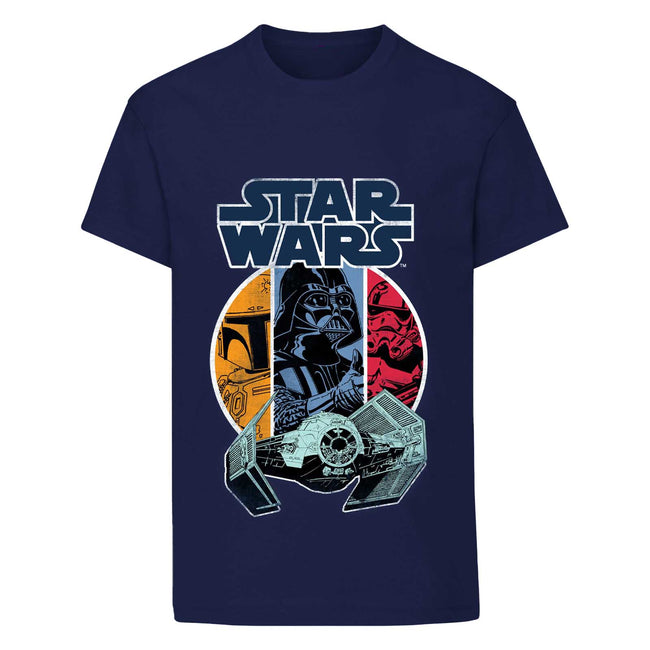 Navy - Front - Star Wars Boys Vader and Boba Fett T-Shirt