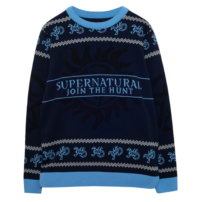 Navy - Front - Supernatural Mens Join The Hunt Knitted Christmas Jumper