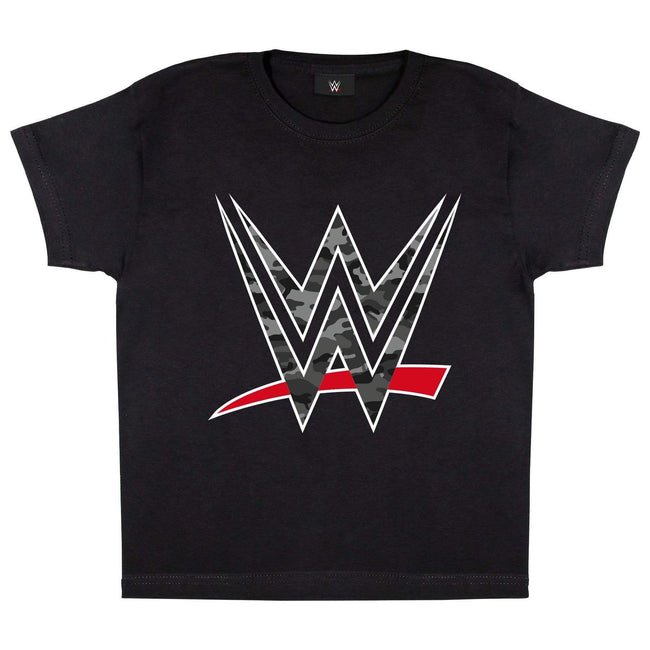 Black - Front - WWE Girls Camo Logo T-Shirt