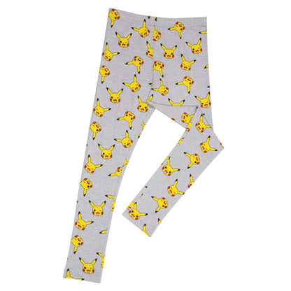 Heather Grey-Yellow - Lifestyle - Pokemon Girls Faces Pikachu Leggings