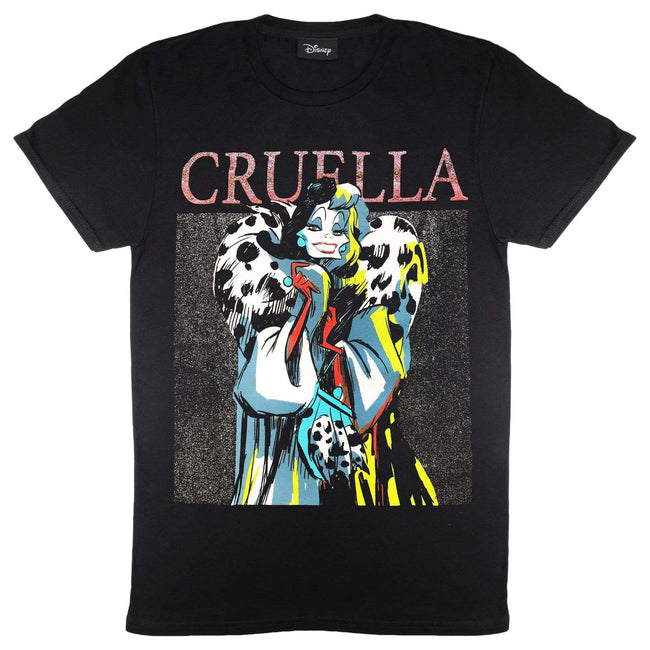 Black - Front - Disney Womens-Ladies Villains Cruella De Vil Boyfriend T-Shirt