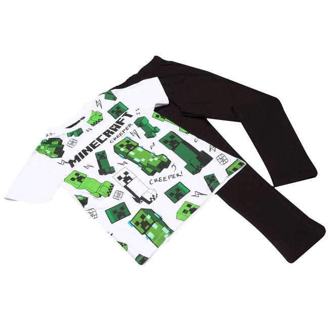 Black-White-Green - Back - Minecraft Boys Glitching Creeper Pyjama Set