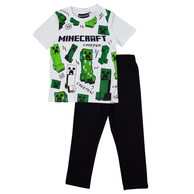 Black-White-Green - Front - Minecraft Boys Glitching Creeper Pyjama Set