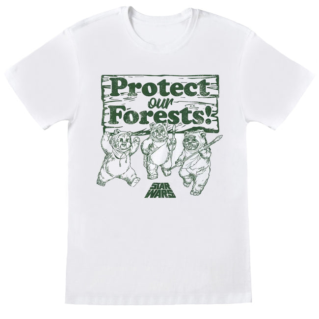 White-Green - Front - Star Wars Mens Protect Our Forests Ewok T-Shirt