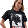 Black - Side - Alien Womens-Ladies Logo Boyfriend T-Shirt