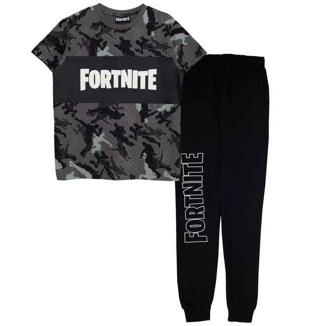 Black - Front - Fortnite Boys Emotes Camo Pyjama Set