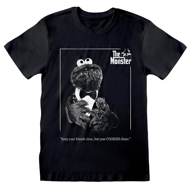 Black - Front - Sesame Street Mens Godfather Cookie Monster T-Shirt