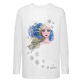 White - Front - Frozen II Girls Sketch Elsa Snowflake T-Shirt