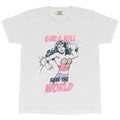 White - Front - Wonder Woman Womens-Ladies Girls Will Save The World Boyfriend T-Shirt