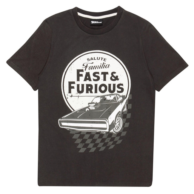 Black-Charcoal - Front - Fast & Furious Mens Salute Familia Acid Wash T-Shirt