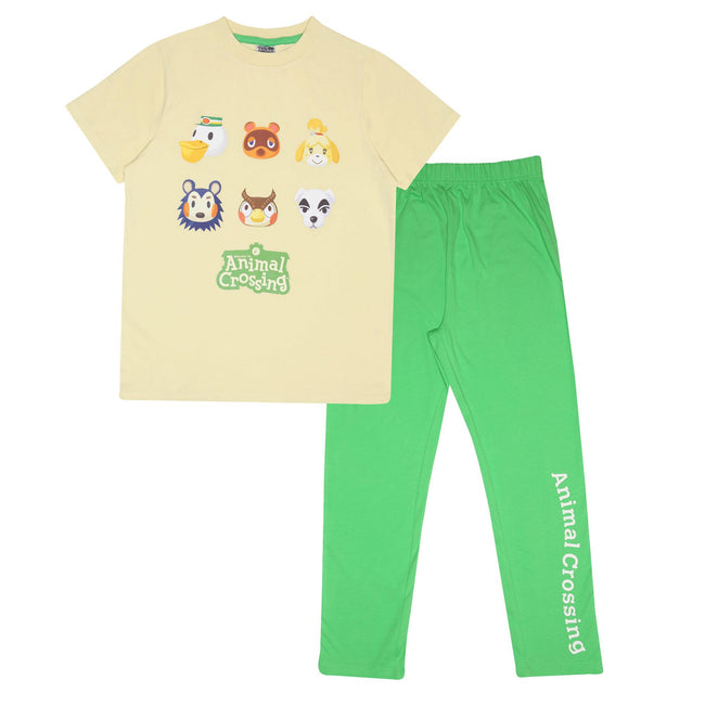 Cream-Green - Front - Animal Crossing Boys Faces Pyjama Set
